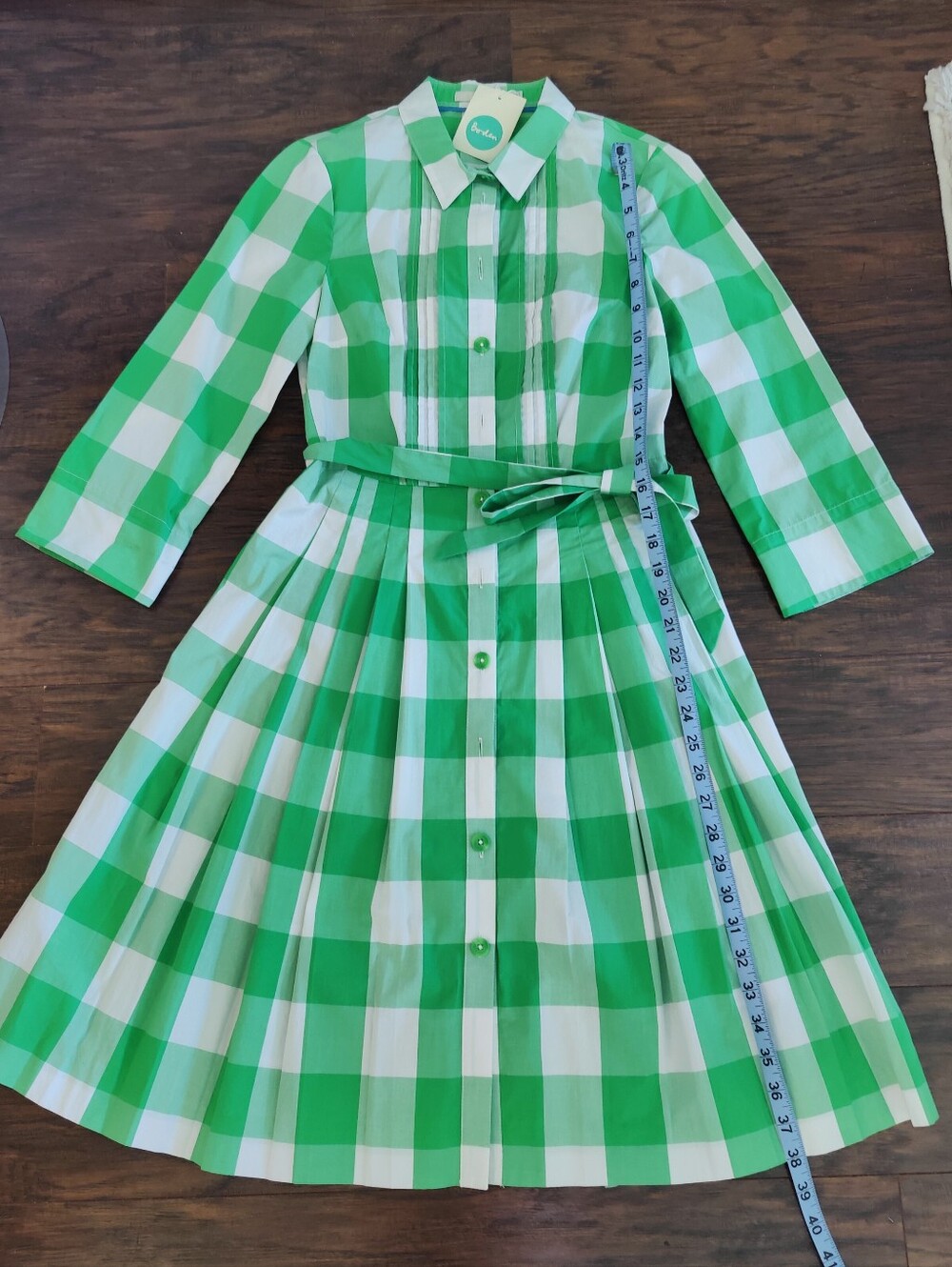 Boden Green and White Gingham Shirt Dress - Picture 4 of 8
